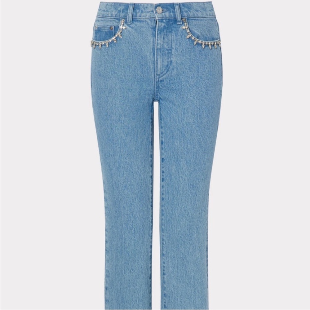 Milly Light Blue Straight Leg Jeans with Silver Accents